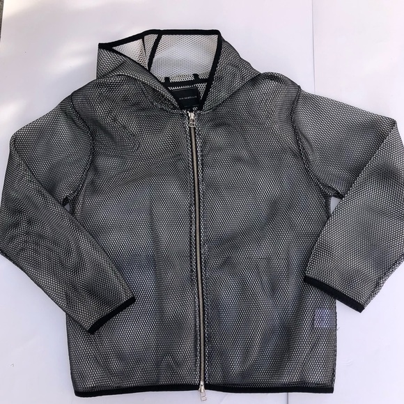 Tonia Debellis silver grey net jacket Designer Longsleeve Mesh Hooded Zip - Picture 9 of 14